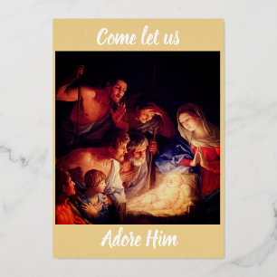 Kommt, lasst uns ihn anbeten Weihnachtskarte Folien Feiertagskarte