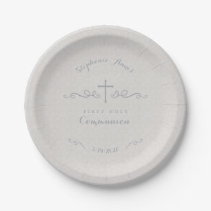 Kommune Verziertes Kreuz in Taupe Blumenmuster Pappteller