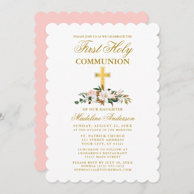 Kommune Wasserfarbe Magnolia Blumengoldkreuz Einladung (Vorne/Hinten)