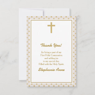 Kommunion Beige mit Gold Polka Dots Einladung