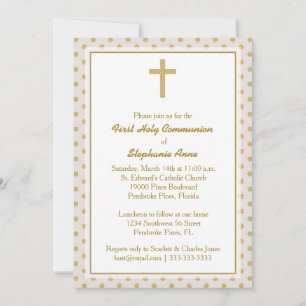 Kommunion Beige mit Gold Polka Dots Einladung