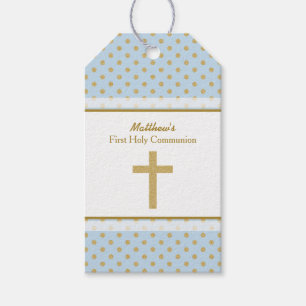 Kommunion Blue mit Gold Polka Dots Geschenkanhänger