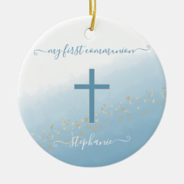 Kommunion Cross Blue Watercolor Gebet Keramik Ornament