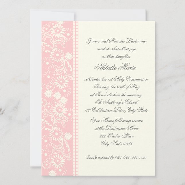 Kommunion Daisy Pink Einladung (Vorderseite)