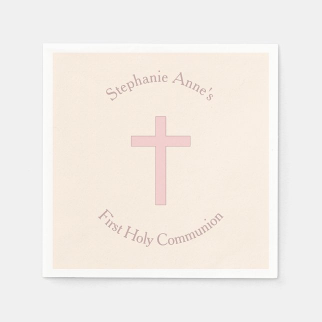 Kommunion Pastel Pink Cross Serviette (Vorderseite)