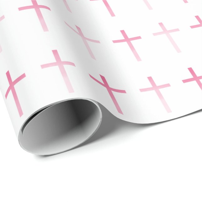 Kommunion Pink Cross Geschenkpapier (Rolleneckpunkt)