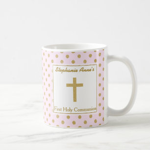Kommunion Pink mit Gold Polka Dots Kaffeetasse