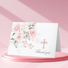 Kommunion Taufe Danke Pink Watercolor Floral