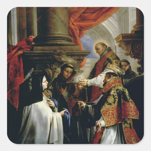 Kommunion von St Teresa von Avila c.1670 Quadratischer Aufkleber (Vorderseite)