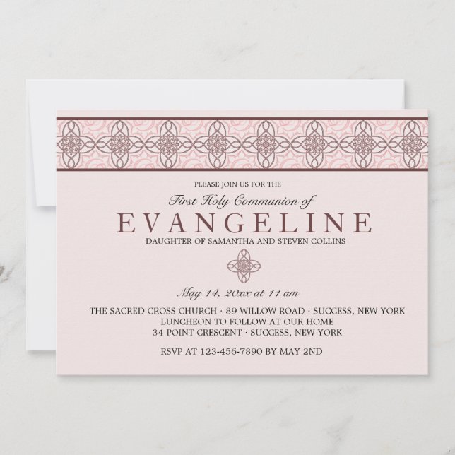 Kommunionatest Rosa Einladung (Vorderseite)
