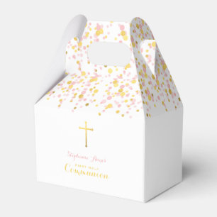 Kommunions-Rosa und GoldConfetti Geschenkschachtel