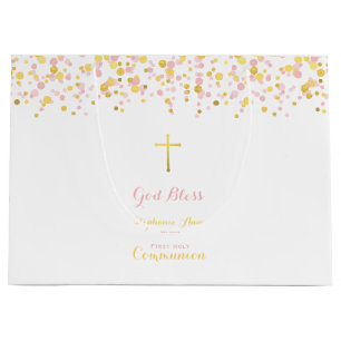 Kommunions-Rosa und GoldConfetti Große Geschenktüte