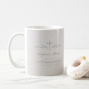 Kommunions-verziertes Kreuz im Taupe-Blumenmuster Tasse