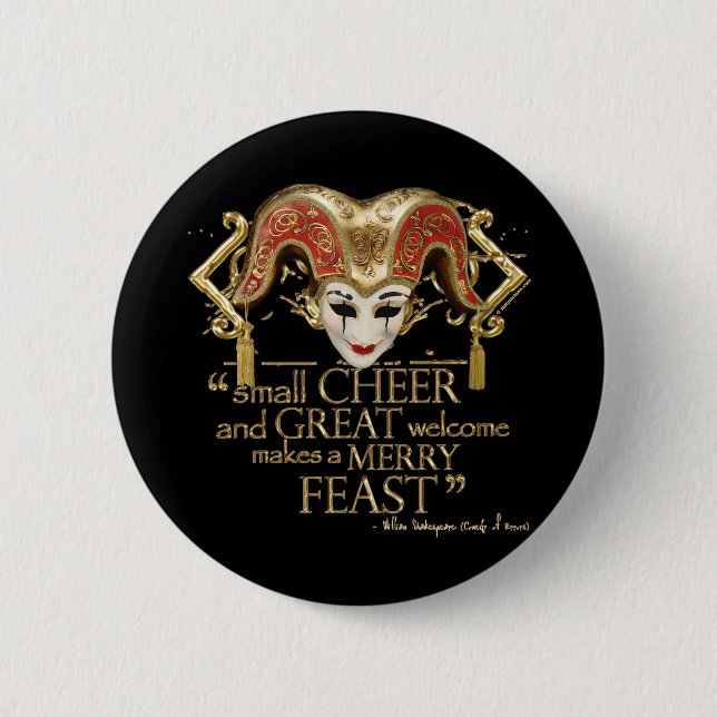 Komödie des Fehler-Fest-Zitats (Goldversion) Button (Vorderseite)