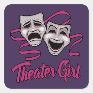 Komödie und Tragödie Theater Mädchen Quadratischer Aufkleber