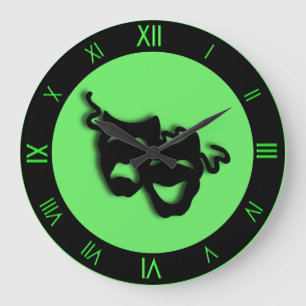Komödien-und Tragödie-grüne Theater-NeonWanduhr Große Wanduhr