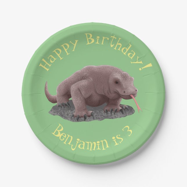 Komodo Dragon Illustration Pappteller (Vorderseite)