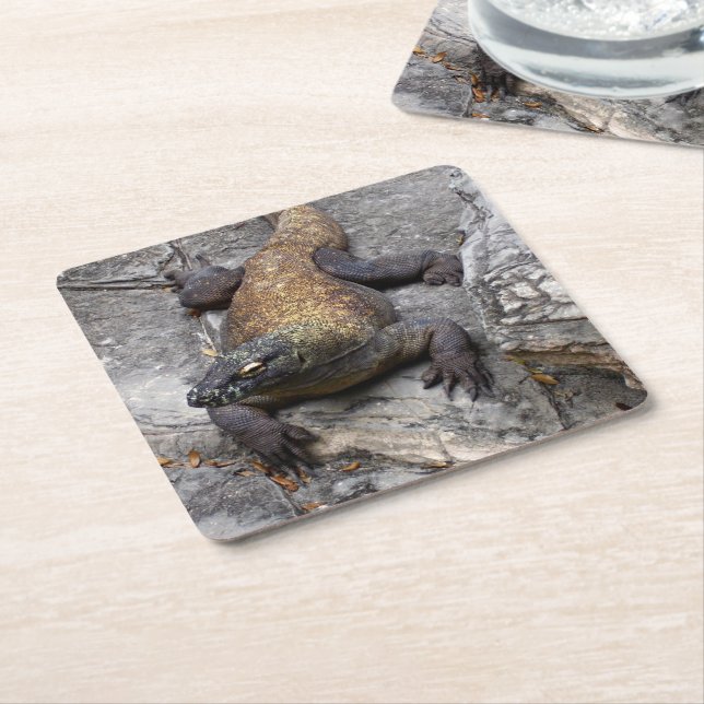 Komodo Dragon Stone Perch Rechteckiger Pappuntersetzer (angewinkelt)