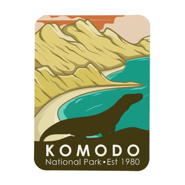 Komodo Nationalpark Indonesien Vintag Magnet (Vertikal)