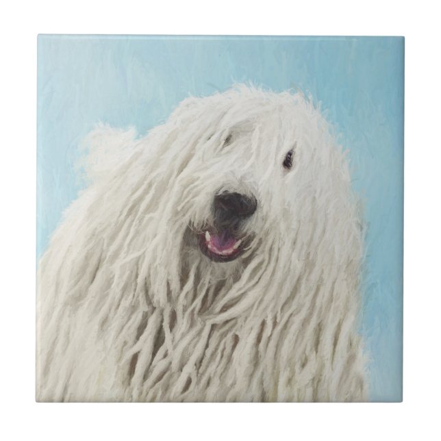 Komondor-Malerei - Niedliche Original-Hunde-Kunst Fliese (Vorderseite)