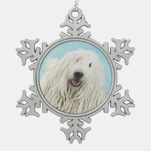 Komondor-Malerei - Niedliche Original-Hunde-Kunst Schneeflocken Zinn-Ornament
