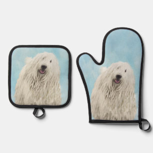 Komondor Malerei Ungarischer Niedlicher Hundekunst Ofenhandschuh & Topflappen-Set