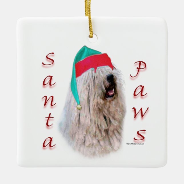 Komondor Santa Paws Keramikornament (Vorderseite)
