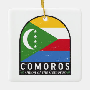 Komoren Flagge Emblem Abgenutzt Vintage Keramikornament