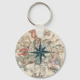 Kompass auf einer alten Karte Schlüsselanhänger