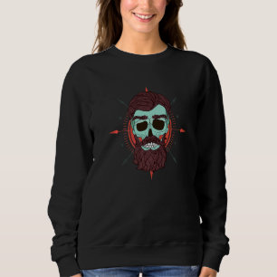 Kompass Bärtige Totenkopf Köpfe Grunge Punk Metal Sweatshirt
