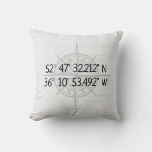 Kompass-GPS-Zuhause-Koordinaten für Holz Kissen