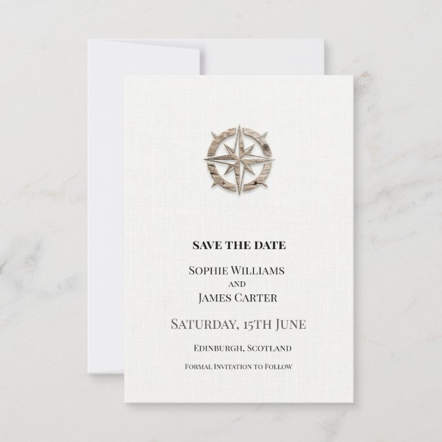 Kompass-Hochzeit Save The Date (Vorderseite)