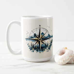 Kompass in Blau und Gold – Weltenbummler Kaffeetasse