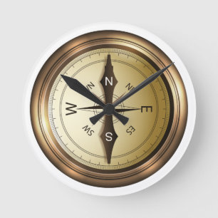 Kompass Nord-Süd-Ost Runde Wanduhr