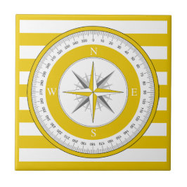 Kompass Rose Gelb und Weiß Streifen Fliese