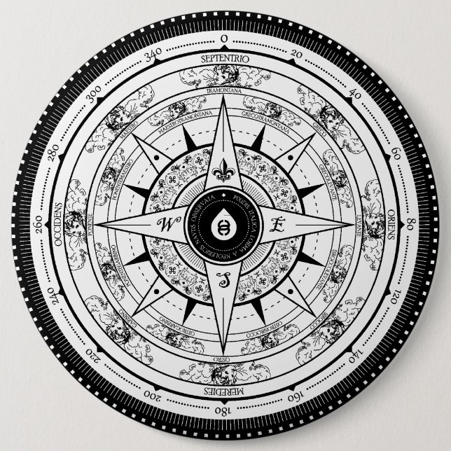 Kompass-Rose - Knopf (weiß) Button (Vorderseite)