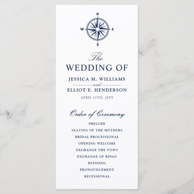 Kompass-Rose | Nautical Wedding Program Programm (Vorderseite)