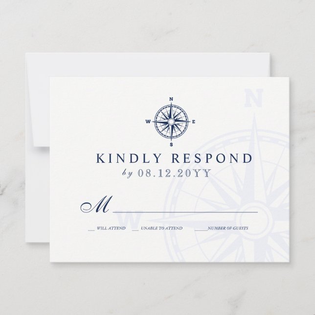 Kompass-Rose | Nautical Wedding RSVP Karte (Vorderseite)
