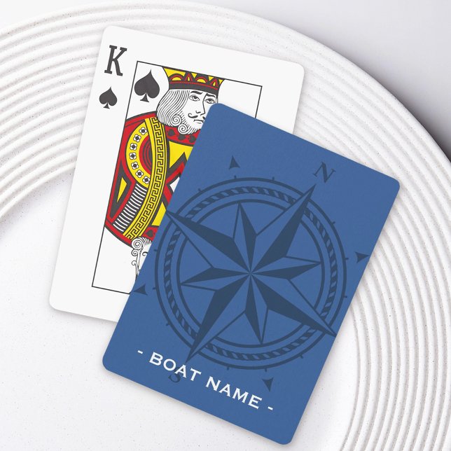 Kompass-Rose und Name des benutzerdefinierten Boot Spielkarten (Compass rose and custom boat name blue poker cards)