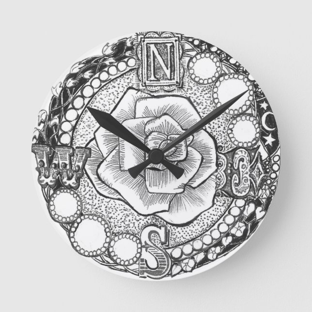 Kompass-Rose - viktorianisches gotisches Steampunk Runde Wanduhr (Vorderseite)