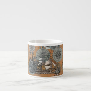 Kompass-Rose Vintages Nautical Octopus-Schiff Espressotasse