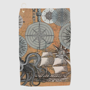 Kompass-Rose Vintages Nautical Octopus-Schiff Golfhandtuch