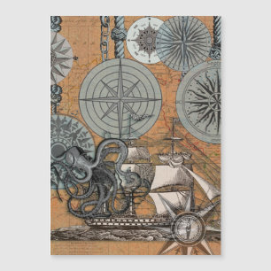 Kompass-Rose Vintages Nautical Octopus-Schiff Magnetkarte