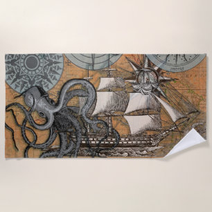 Kompass-Rose Vintages Nautical Octopus-Schiff Strandtuch