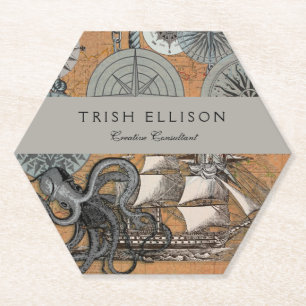 Kompass-Rose Vintages Nautical Octopus-Schiff Untersetzer