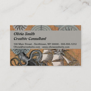 Kompass-Rose Vintages Nautical Octopus-Schiff Visitenkarte