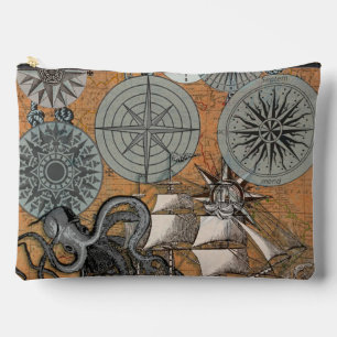 Kompass-Rose Vintages Nautical Octopus-Schiff Zubehörtasche