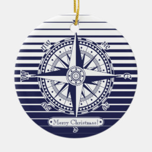 Kompass-Rosen-blaue Streifen Keramikornament