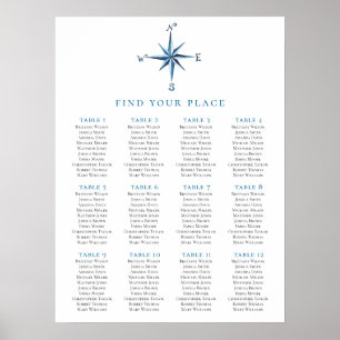 Kompass Sitzplan Druck. Nautische Hochzeit Poster