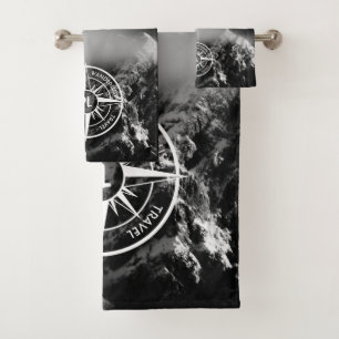 Kompass-Sternemblem monogramm dramatische Berge Badhandtuch Set